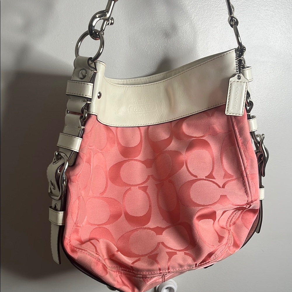 Coach Pink and White Canvas Tote